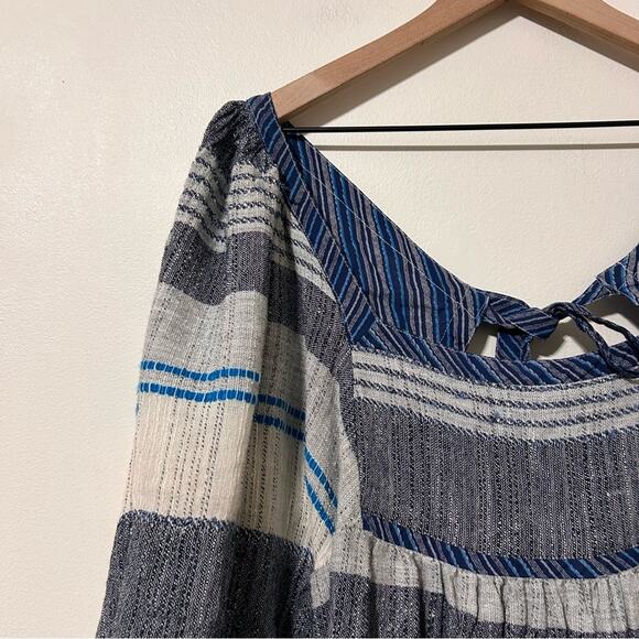 FREE PEOPLE  Cozy Stripe Mini Dress Oversized Babydoll Boho Coastal Peasant sz M - Picture 4 of 14